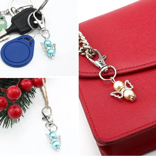 Miniatura 4 de Hicarer 100 llaveros de ángel con perlas de ángel, llavero de bautismo, regalos de devolución de invitados, llaveros para niñas y niños, baby