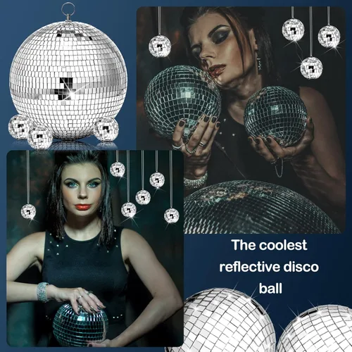 Miniatura 6 de 17 Piezas de Decoración de Bola de Discoteca: Mini Bolas de Discoteca de Espejo Colgantes Grandes de Varios Tamaños - Adornos de Navidad Plateados