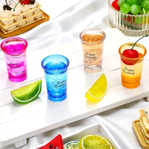 Miniatura 5 de Hosuly 24 vasos de chupito de feliz cumpleaños a granel de 1.2 onzas divertidas tazas de acrílico colorido para mujeres, hombres y adultos