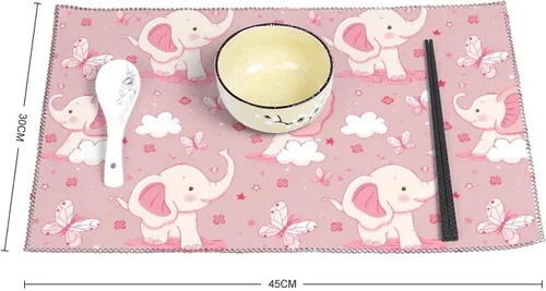 Miniatura 2 de Elephant Butterfly Placemats Set of 6 Resistant Table Mats Washable Place Mats for Dinner Party Table Decoration