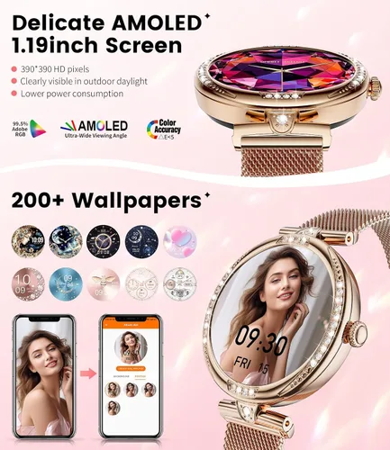 Miniatura 3 de Reloj inteligente 2025 para mujer con pantalla AMOLED de 1.19 pulgadas, (responder/hacer llamadas), reloj de fitness con más de 110 modos