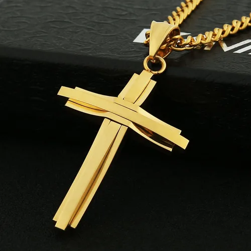 Miniatura 15 de HZMAN collar con colgante de cruz de acero inoxidable pulido, con cadena de 24 in, para hombre