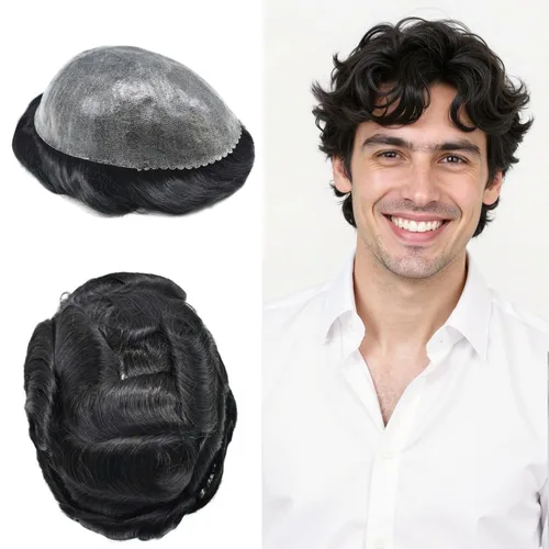 Miniatura 40 de LYRICAL HAIR Toupee para hombres, todos los postizos de piel de polietileno, negro, marrón, rubio, sistema de cabello humano, repuesto natural, #22R