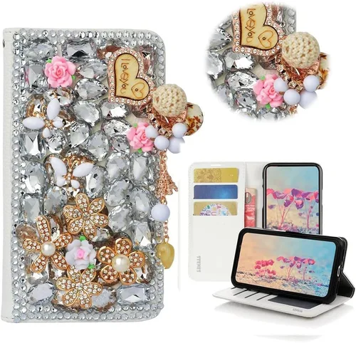 Miniatura 6 de Bling Wallet - Funda para teléfono compatible con Nokia G100, elegante, 3D hecha a mano, atrapasueños con colgante de perlas, soporte magnético