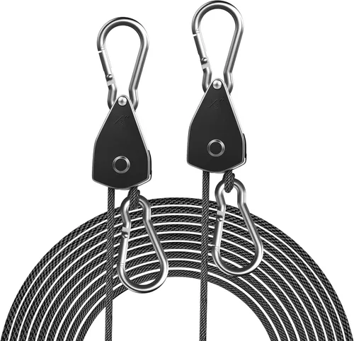 Miniatura 12 de 12 cuerdas ajustables con gancho de 1/8", correa de amarre resistente con engranaje metálico reforzado, polea con trinquete, elásticas, para colgar