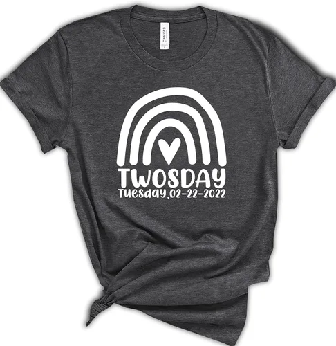 Twosday T-Shirt, Twosday 02-22-2022 T-Shirt for Adult Toddler Youth Men Women Baby, Twosday 02-22-2022 Tuesday Mono Color Rainbow T-Shirt for Women