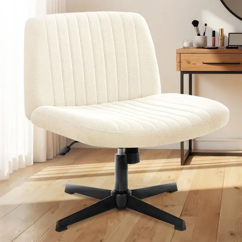 Miniatura 8 de NEO Chair Silla Criss Cross sin ruedas, sin brazos, con patas cruzadas, escritorio de oficina, silla ancha y cómoda de tocador para maquillaje, Beige