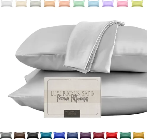 Miniatura 10 de Elegant Comfort Juego de 2 fundas de almohada de satén sedosas y lujosas para una piel y cabello más saludables, cierre con cremallera oculta