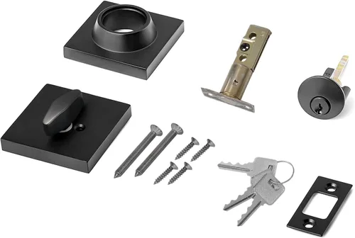 Miniatura 6 de Cerradura cuadrada de un solo cilindro moderno con llaves, cerrojo negro mate para entrada de puerta delantera, cerradura de seguridad de puerta