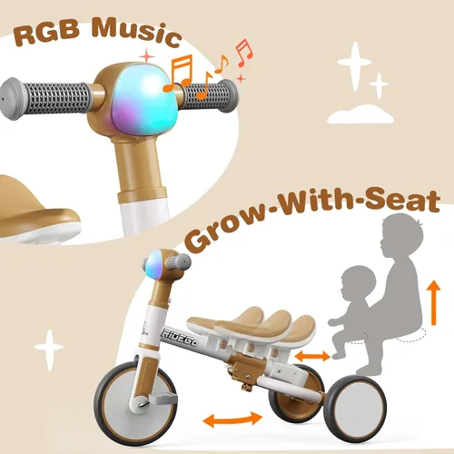 Miniatura 2 de Ridego - Triciclo 5 en 1 para niños pequeños de 2 a 5 años, bicicleta de equilibrio para niños y bicicleta de empuje para niños pequeños con mango