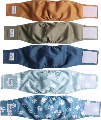Miniatura 9 de JoyDaog Bandas reutilizables para el vientre para perros machos Pañales, paquete de 5 pañales lavables de primera calidad para perros machos