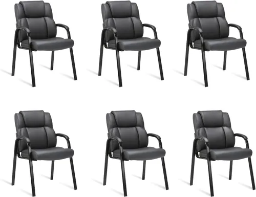 Miniatura 12 de CLATINA Silla de invitados negra con brazos, sillas de recepción de oficina para conferencias y sala de espera, silla ergonómica de cuero para Negro