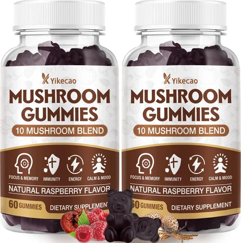Miniatura 8 de Gomitas de hongos para adultos, suplemento de 10 mezclas de hongos con melena de león, cordyceps, reishi, chaga y cola de pavo para concentración