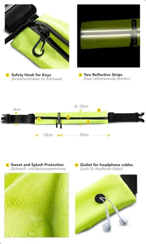 Miniatura 4 de Cinturón de correr Fitgriff® para hombres y mujeres - Bolso de jogging seguro para teléfono, llaves y elementos esenciales - Para todos los Amarillo