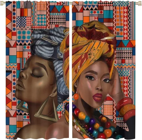 Miniatura 22 de Cortina de mujer africana, con estampado étnico tribal y étnico, reducción de ruido, para dormitorio, sala de estar, cortinas con aislamiento