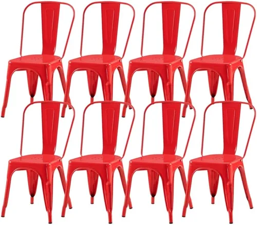 Miniatura 35 de Juego de 8 sillas de comedor de metal verde alpino, sillas de cocina apilables retro estilo granja, sillas laterales de acero verde oscuro para café