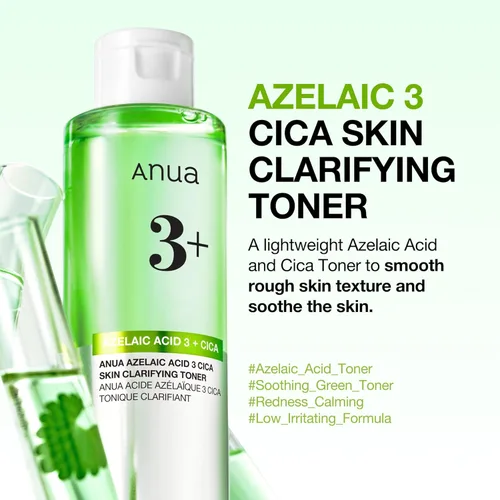 Miniatura 3 de Anua Tónico aclarante de ácido azelaico 3 CICA, tónico facial exfoliante diario con salicílico, para calmar y claridad de la piel, cuidado de sebo