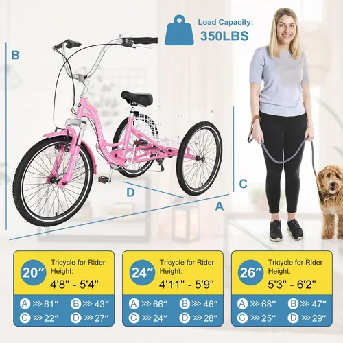 Miniatura 7 de NAIZEA Triciclo plegable para adultos, 7 velocidades, 20/24/26 pulgadas, triciclo plegable para adultos, bicicleta de 3 ruedas, triciclo plegable