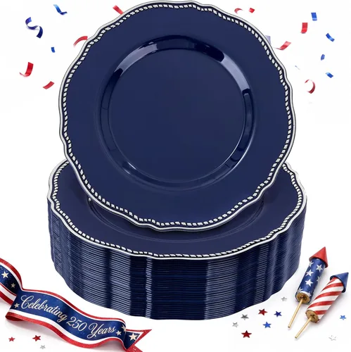Miniatura 8 de Hioasis 100 piezas Platos de plástico blancos - Platos de cena desechables blancos de 10.25 pulgadas, Platos de cena de plástico, elegantes