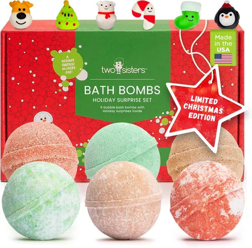 Bombas de baño de Navidad para niños con juguetes sorpresa en el interior (paquete de 6) – Regalos navideños y rellenos de calcetines para niños y