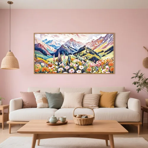 Miniatura 68 de Aryroi Juego de arte de pared en lienzo abstracto grande con marco floral, estilo bohemio, retro, neutro, flores silvestres, arte botánico de flores