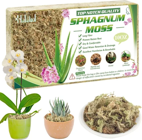 Halatool Musgo Sphagnum de Orquídea de 10 OZ para trasplantar, Musgo Sphagnum Seco de 14 QT para Plantas de Interior, Mantiene la Humedad del Aire y