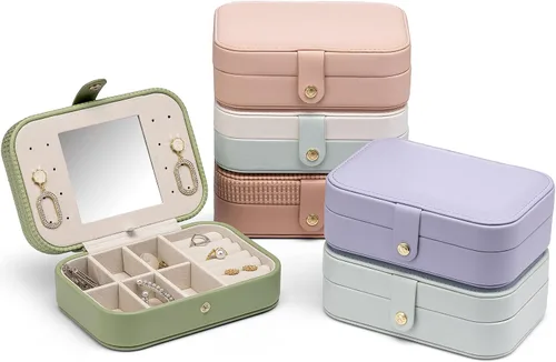 Miniatura 7 de Vlando Organizador de joyas de viaje pequeño para aretes collar anillo organizador de joyas portátil de viaje de doble capa para mujeres y niñas
