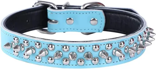 Miniatura 15 de Serijoars Collares ajustables de cuero genuino con tachuelas para mascotas pequeñas, medianas y grandes, Pit Bull, Bulldog, Pugs, Husky (M, morado)