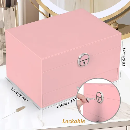 Miniatura 7 de QBestry Soporte para aretes para niñas, joyero para mujeres y niñas, organizador de aretes, caja organizadora de joyas con cerradura, caja
