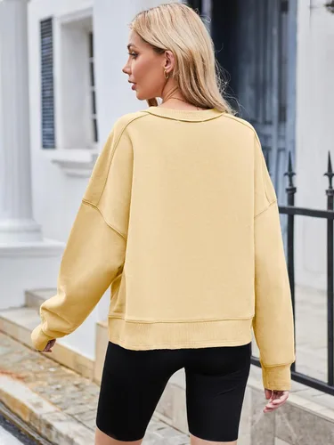 Miniatura 3 de MEROKEETY Sudaderas recortadas de gran tamaño para mujer, cuello redondo, forro polar, para entrenamiento, trajes de otoño