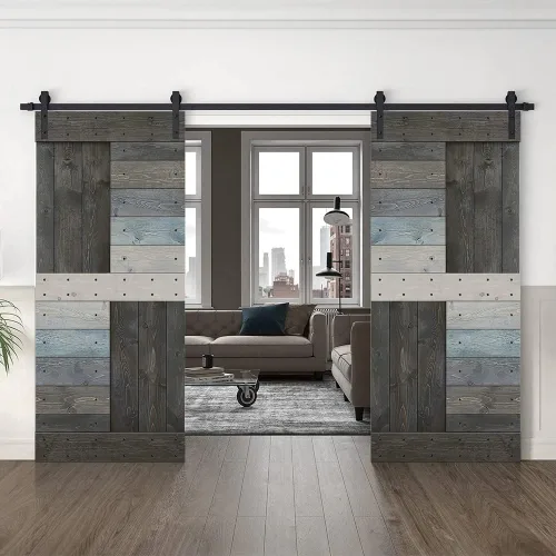 Miniatura 23 de TMS Serie N - Puerta corrediza interior de madera de pino anudada con kit de herrajes deslizantes (32 x 84 pulgadas, blanco)