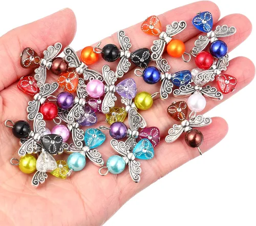 Miniatura 3 de Abaodam 20 piezas de dijes de ala de ángel colorido colgante de perlas perlas fabricación de joyas DIY accesorios para collares, pulseras y aretes