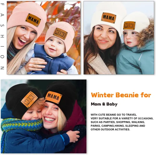 Miniatura 11 de Gorro para padres e hijos,Madre y bebé hija/hijo gorro de punto cálido de invierno,Gorro suave para niños