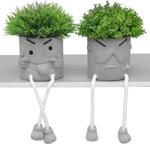 Miniatura 10 de MAKHOT 4 plantas suculentas artificiales creativas con maceta de cemento, planta pequeña falsa para escritorio, suculentas falsas para decoración
