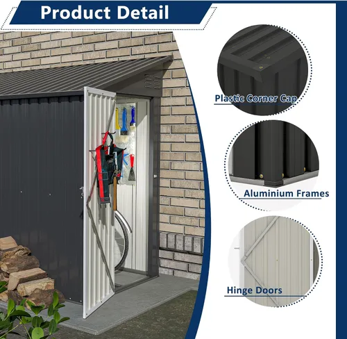 Miniatura 6 de Cobertizo de almacenamiento al aire libre de 4 x 8 pies, cobertizo de metal inclinado para almacenamiento para patio trasero, patio, jardín, negro
