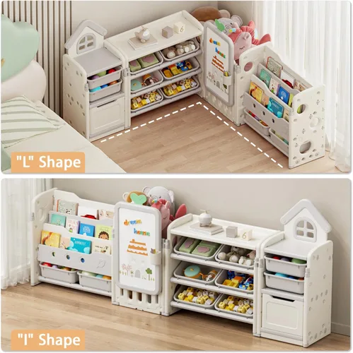 Miniatura 8 de Organizador de almacenamiento de juguetes para niños con 10 contenedores removibles, organizadores de juguetes plegables y almacenamiento