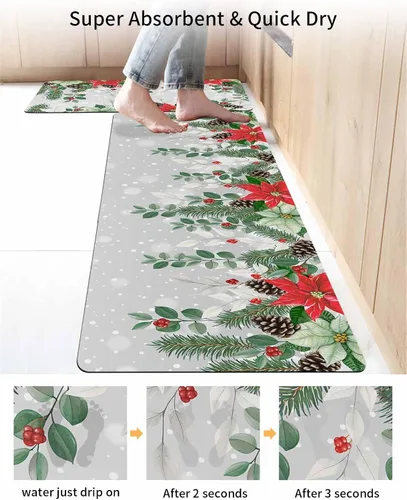 Miniatura 4 de Tapete de baño de Navidad para bañera, antideslizante, de secado rápido y absorbente, tierra de diatomeas, fregadero de cocina, lavable