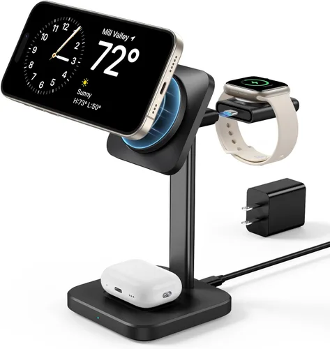 ESR Estación de carga inalámbrica 3 en 1 para Apple [certificado], cargador portátil para Apple Watch y soporte de cargador MagSafe, cargador