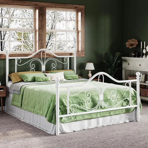 Miniatura 3 de Allewie - Marco de cama tamaño Queen con cabecera, base de cama de metal con cabecera y piecera con diseño de patrón de mariposa, no necesita Blanco