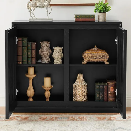 Miniatura 7 de Mesa consola estrecha de 39 pulgadas con puertas huecas, aparador moderno de mediados de siglo con 2 orificios de salida, gabinete de almacenamiento