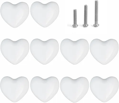 Miniatura 18 de Pomos de cerámica para cajones en forma de corazón, tiradores de armario con tornillos de 3 tamaños, pomos para muebles de cocina para armario, Rosa
