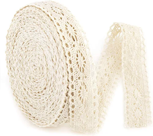 IDONGCAI Cinta de encaje de ganchillo de algodón vintage de 20 yardas, cinta de encaje festoneada beige de 0.9 pulgadas de ancho para manualidades