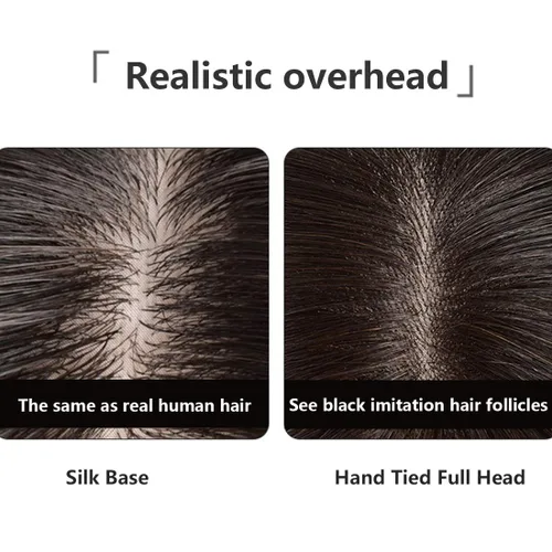 Miniatura 4 de viviaBella Extensión de cabello humano tipo tupé de encaje atado a mano con clip, extensiones de cabello para hombres con pérdida de cabello, negro