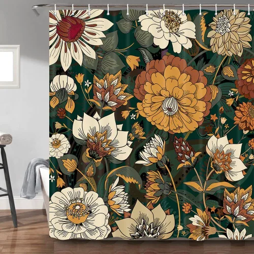 Miniatura 9 de Torich Cortina de ducha floral bohemia, abstracta de mediados de siglo, decoración bohemia, cortinas de baño, flores botánicas, hojas tropicales