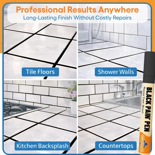 Miniatura 6 de Pluma de lechada – Negro – Pluma de pintura y reparación de lechada para azulejos para baño y cocina, marcador de retoque de lechada impermeable