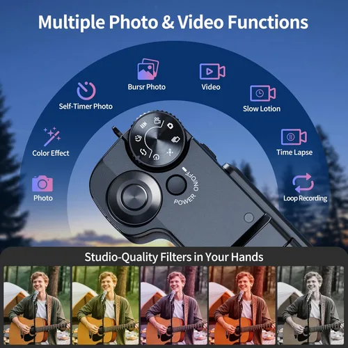 Miniatura 4 de Cámara Digital 5K, Cámaras de 64MP para Fotografía, Vlogging de YouTube, Cámara Compacta de Apuntar y Disparar con Zoom 18X UHD Autoenfoque