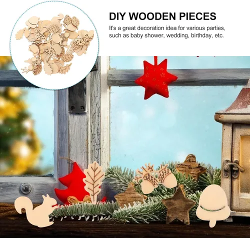 Miniatura 8 de NUOBESTY 50 piezas de recortes de madera de animales y plantas de 1.18 pulgadas sin terminar para manualidades adornos y decoraciones de fiesta