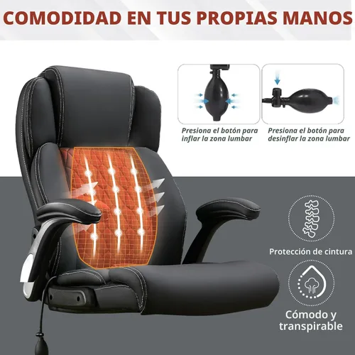 Miniatura 8 de Silla de oficina grande y alta de 700 libras, silla de escritorio ejecutiva resistente con soporte lumbar inflable, asiento acolchado extra ancho