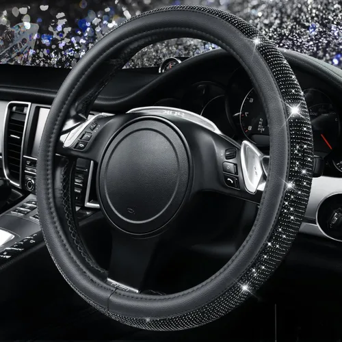 Miniatura 26 de CAR PASS - Funda de volante con diamantes brillantes de imitación y patrón de leopardo, con cristales de imitación brillantes para mujer