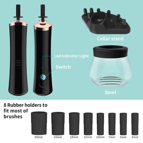 Miniatura 7 de Senbowe Máquina limpiadora y secadora de brochas de maquillaje mejorada, cepillo giratorio automático eléctrico para cosméticos con collares de goma